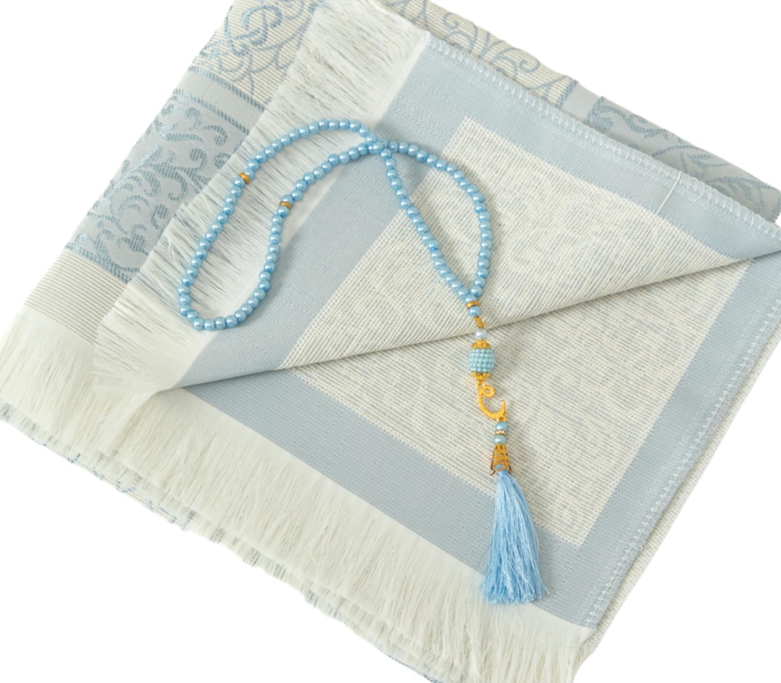 Prien Prayer Rug with Tasbih Bag for Pray, Muslim Gifts Bayram, Mat Salah, Sajadah for Women & Men, Islamic Gift Set for Islam Ramadan, Prayer, Praying, Eid, Quran (Blue)