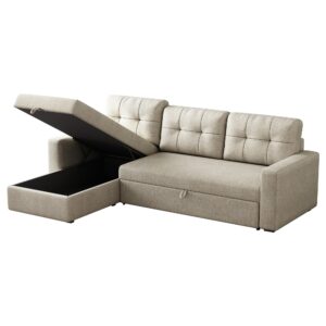 Ball & Cast 81.5" Convertible Sectional Sleeper Sofa, L-Shaped Upholstered Pull Out Couch Bed with Storage Recliner & Removable Back Cushions, Beige