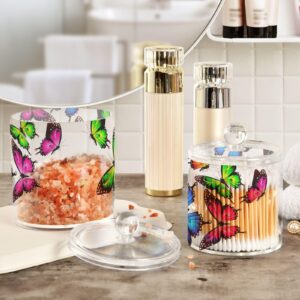 Bokkoy Beautiful Color Butterfly Transparent Storage Can Plastic Can Packs of 2 Cotton Swabs Floss Can Cosmetic Cotton Storage Jar for Bathroom and Dressing Table