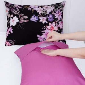 ASPMIZ 3 Piece Floral Duvet Cover Queen Set - Soft Double Brushed Boho Flower Queen Duvet Cover with Zipper Closure, Purple Comforter Cover Set, 1 Duvet Cover 90 x 90 inches and 2 Pillow Shams, Black