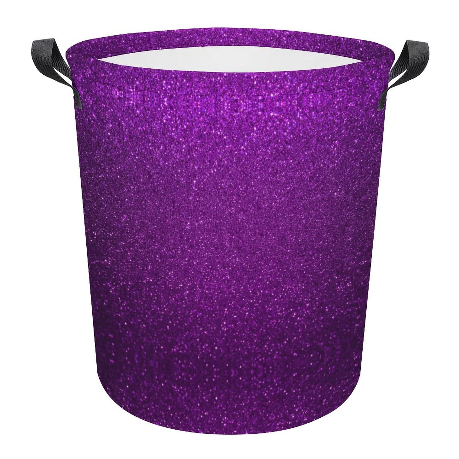 TsyTma Purple Laundry Basket Glitter pattern dorm hamper Small Kids Laundry Hamper with Handles Collapsible Round Dirty Clothes Hampers for Laundry, Kids Toys, Bedroom,Bathroom