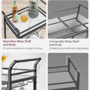 VASAGLE Bar Cart, Home Bar Serving Cart, Small Bar Cart with 3-Tier Shelf, Wine Holders, Glass Holders, Mini Bar Cart for Small Spaces, Kitchen, Dining Room, Living Room, Ink Black