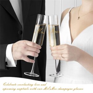 JUSTOTRY Wedding Cake Cutting Knife And Server Set Engraved Gold Mr And Mrs Champagne Flutes Glasses Bride And Groom Champagne Toast For Bridal Shower Engagement Gifts