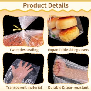 Bread Bags For Homemade Bread, 55 Pack Clear Bread Bags And 100 Ties, Reusable Bread Loaf Bags, Plastic Bread Bags For Home Bakers And Bakery Owners