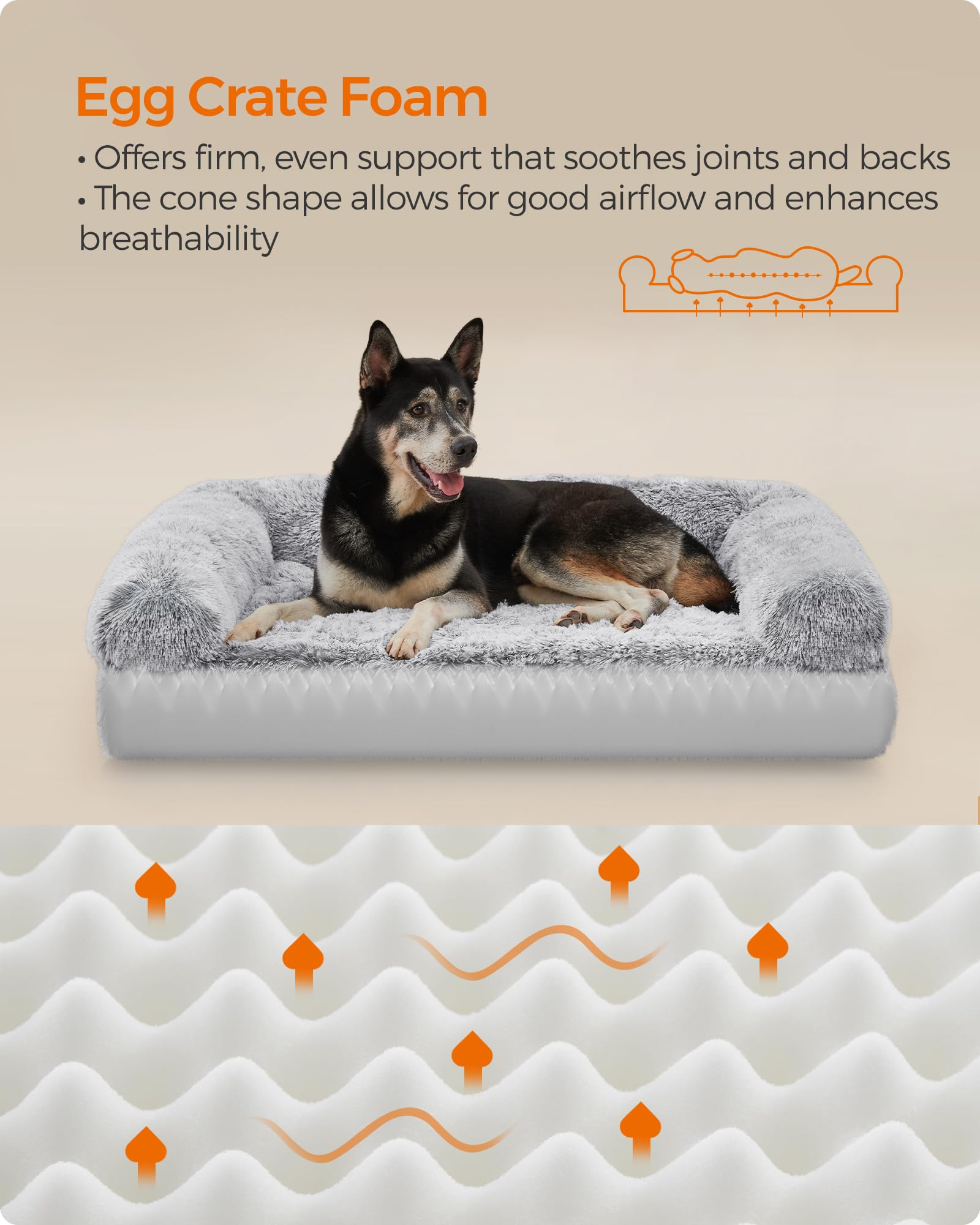 Feandrea Dog Bed, Orthopaedic Dog Sofa Bed for Medium Dogs, Waterproof Ped Bed with Removable Washable Cover, 36 x 27 x 9 Inches, Gray Ombré UPGW232G01