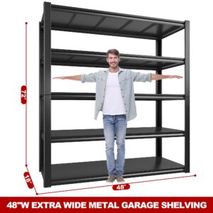 REIBII 48''W Garage Shelving 2500LBS Storage Shelves Heavy Duty Garage Shelves 5 Tier Adjustable Metal Shelves for Garage Storage Rack Heavy Duty Shelving Industrial Utility Shelf,48''W X 72''H X18''D