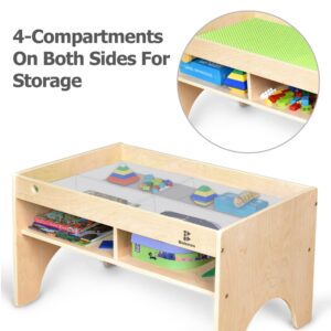 Bolocon Kids 3-in-1 Wooden Art & Activity Table Playset Furniture with 4 Compartments for Storage, Play Table Compatible with Blocks&Bricks and Train Set for Preschool Toddler Boy & Girl (STD.)