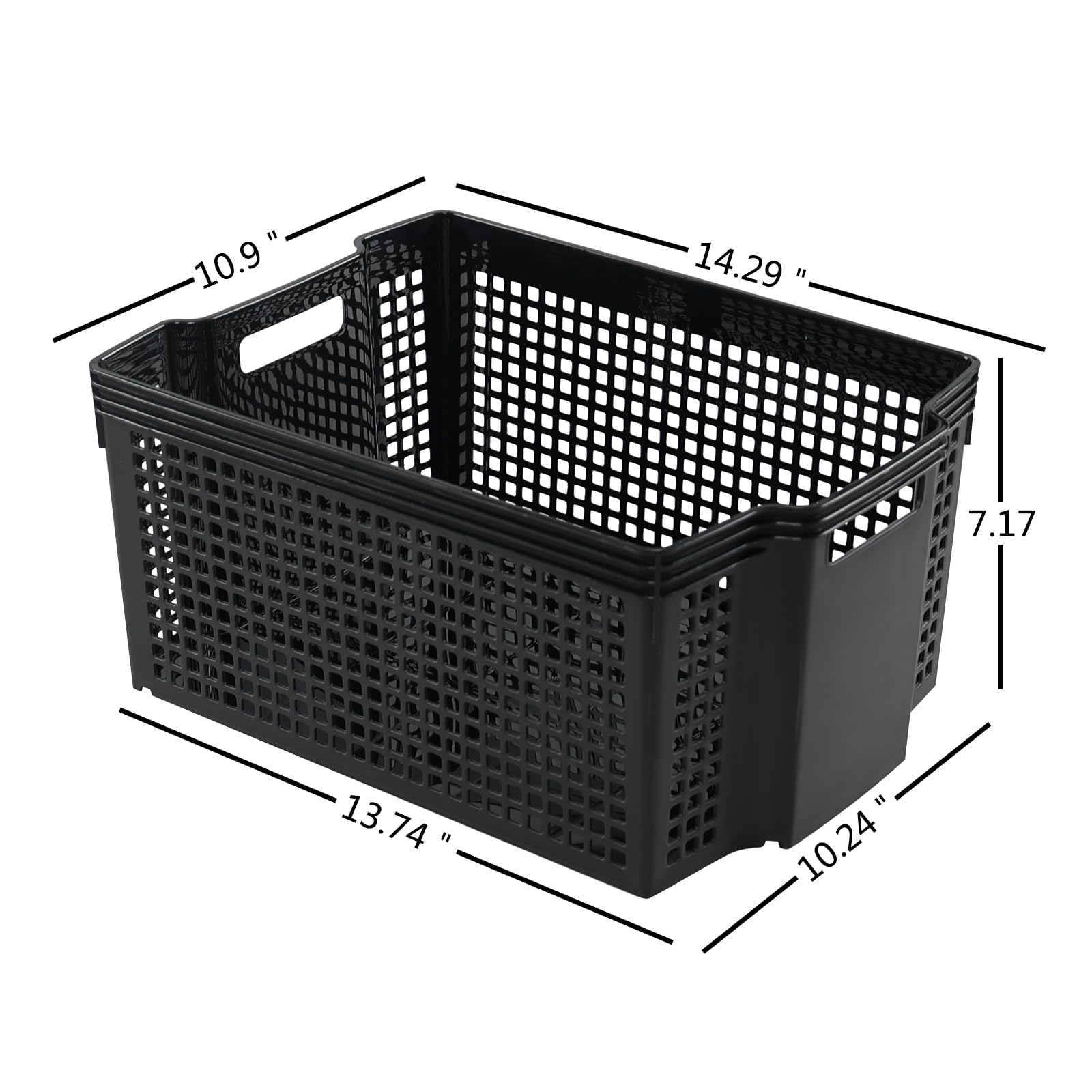 Obstnny 6-Pack Large Plastic Storage Baskets, Stackable Storage Basket Bin, Black