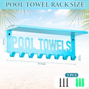 Tandefio Pool Towel Rack with Shelf Outdoor Wall Mounted Towel Holder 8 Hooks for Pool Bathroom Blue Metal Towel Hanger Towel Storage Indoor Outdoor for Robe, Towel, Coat, Swimsuit, Bag, Keys