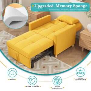 YODOLLA Sleeper Chair, 3 in 1 Chair Bed Sleeper for Adults, Fold Out Sofa Cama with Pillow and Convertible Backrest, Multi-Functional Couch Loveseat Reading Chair for Small Space, Yellow