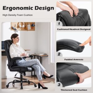 Office Chair - Ergonomic Executive Computer Desk Chairs with Adjustable Flip-up Armrest, Swivel Task Chair with Lumbar Support, Strong Metal Base, PU Leather, Black