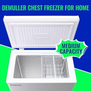 DEMULLER 4.0 Cu.ft Chest Freezer with Electronic Panel, Accurate Temperature Display to 1 ℉, Deep Freezers with 2 Removable Baskets, Compact Size Small Freezer for Any Space White