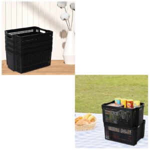 Obstnny 6-Pack Large Plastic Storage Baskets, Stackable Storage Basket Bin, Black