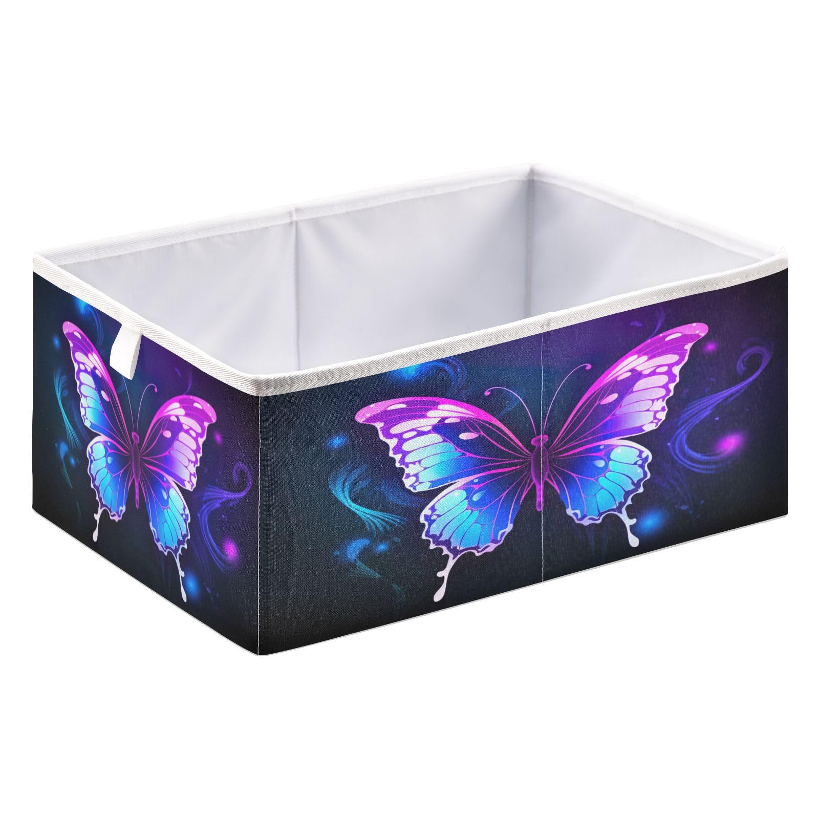 Haskirky Purple Butterfly Foldable Collapsible Storage Box Bins,11x11x11 Inch Cubes Baskets Fabric Storage Bins with Handles for Shelves Nursery Closet Home Decor