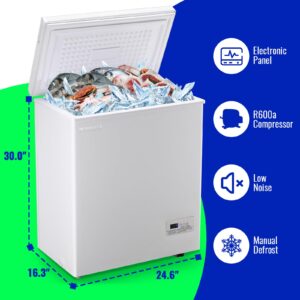 DEMULLER 4.0 Cu.ft Chest Freezer with Electronic Panel, Accurate Temperature Display to 1 ℉, Deep Freezers with 2 Removable Baskets, Compact Size Small Freezer for Any Space White