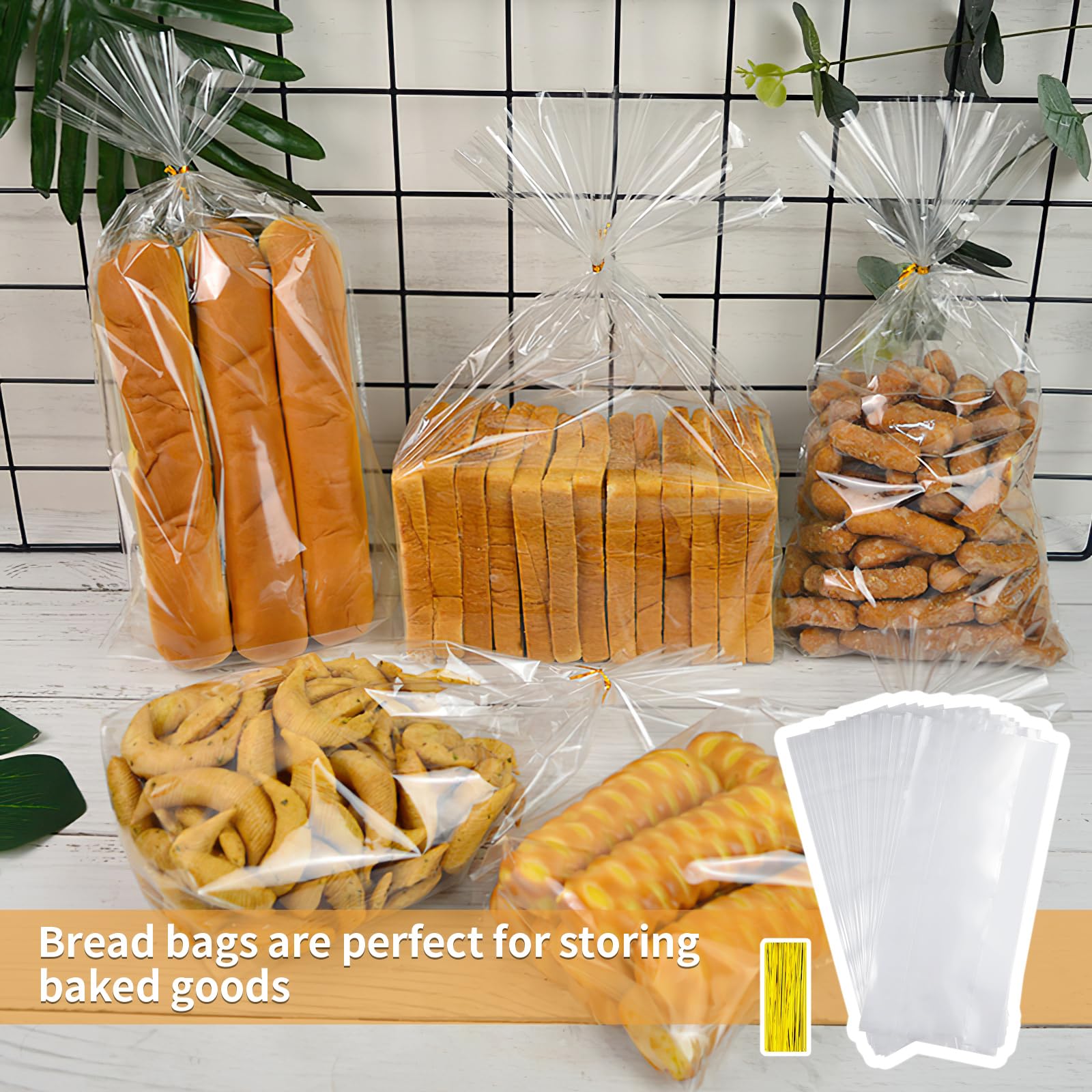 Bread Bags For Homemade Bread, 55 Pack Clear Bread Bags And 100 Ties, Reusable Bread Loaf Bags, Plastic Bread Bags For Home Bakers And Bakery Owners