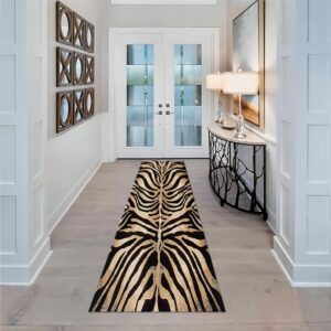 Brown Tiger Print Runway Runner Rug,2x8ft, Animal Skin Print Strip Rugs, Interior Hallway Non-Slip Washable Carpet for Kitchen, Living Room, Bedroom and Laundry Room