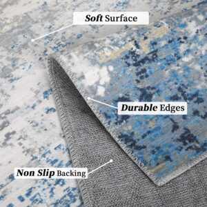 RUGSREAL Modern Abstract Rug 8x10 Washable Rug Soft Bedroom Area Rugs Non Slip Throw Rug Stain Resistant Non-Shedding Indoor Floor Rugs Contemporary Rug for Playroom Living Room Dining Room, Grey/Blue