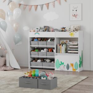 BOTLOG Toy Storage Organizer, Toy Bookshelf with 10 Fabric Bins and Movable Toy Chest, Toy Storage Cabinet for Playroom, Nursery, School