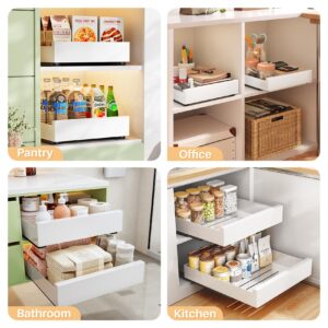 Pull out Cabinet Organizer, 1 Pack Slide out Drawers for Kitchen Cabinets, Sliding No Drill Shelves Fixed by Adhesive, Peel and Stick on Roll out Shelf Rack for Home Bathroom Pantry Base Organization