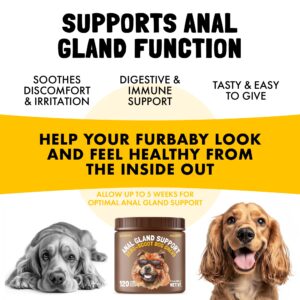 Anal Gland Relief Chews for Dogs - Fiber & Digestive Support Supplement - Soft Chews for Healthy Bowel & Gland Function - Helps Reduce Scooting - Promotes Dog Health & Comfort 120 pcs