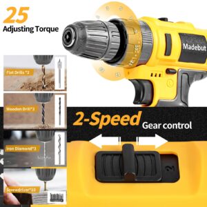 118 Pcs Electric Drill Cordless, 21V Cordless Drill Set with 2 Batteries, 2-speed Drill Kit with Led Light, Home Tool Kit with Impact Driver, Tool Kit for Home, DIY Power Drill with Tools for Men