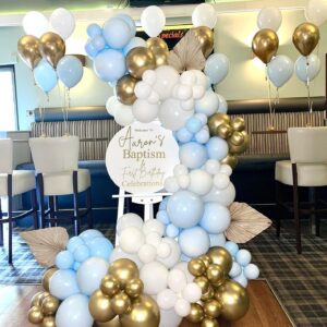 Blue and White Gold Balloons,100 pcs Blue White Gold Balloon Garland Arch Kit Metallic Chrome Gold Ballons with Macaroon Blue White Latex Balloons for Wedding Bridal Shower Baby Shower Decoration