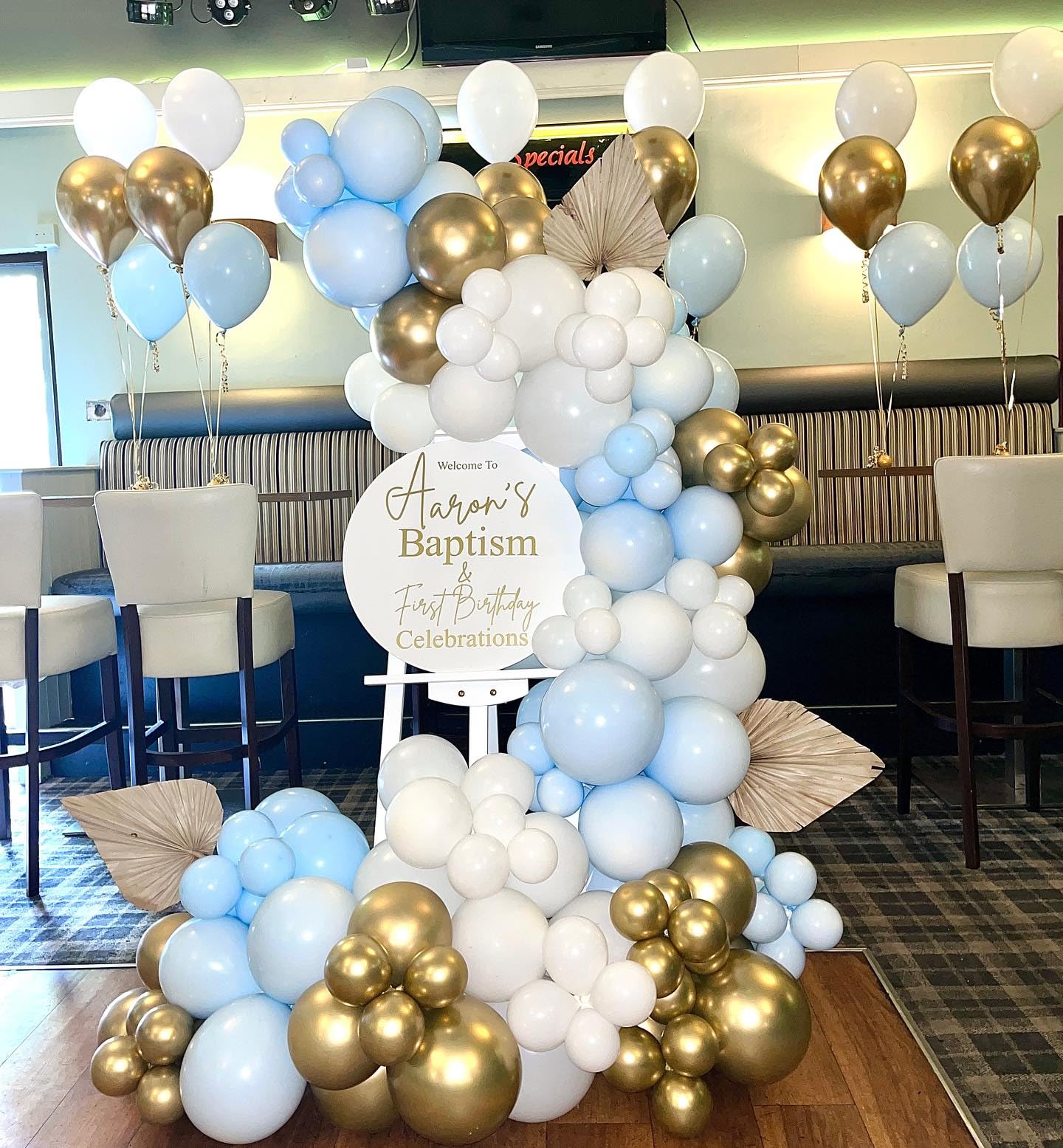 Blue and White Gold Balloons,100 pcs Blue White Gold Balloon Garland Arch Kit Metallic Chrome Gold Ballons with Macaroon Blue White Latex Balloons for Wedding Bridal Shower Baby Shower Decoration