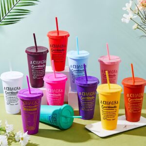 Uiifan 12 Pcs Chaos Coordinator Tumbler Gifts for Women 24oz Plastic Reusable Tumbler Bulk with Straw Lid Travel Cup Water Bottle Bulk Employee Appreciation Gift for Teacher Employee Nurse