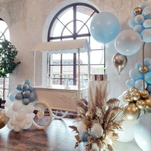 Blue and White Gold Balloons,100 pcs Blue White Gold Balloon Garland Arch Kit Metallic Chrome Gold Ballons with Macaroon Blue White Latex Balloons for Wedding Bridal Shower Baby Shower Decoration