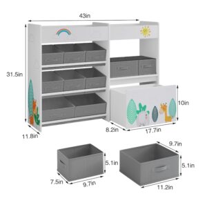 BOTLOG Toy Storage Organizer, Toy Bookshelf with 10 Fabric Bins and Movable Toy Chest, Toy Storage Cabinet for Playroom, Nursery, School