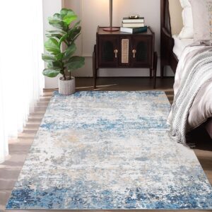 RUGSREAL Modern Abstract Rug 8x10 Washable Rug Soft Bedroom Area Rugs Non Slip Throw Rug Stain Resistant Non-Shedding Indoor Floor Rugs Contemporary Rug for Playroom Living Room Dining Room, Grey/Blue