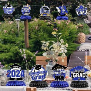 VICHTOP 2024 Graduation Party Decorations - Class of 2024 Blue Theme Decorations with Congrats Grad Table Centerpiece - Stunning Blue Graduation Decor for a Memorable Celebration