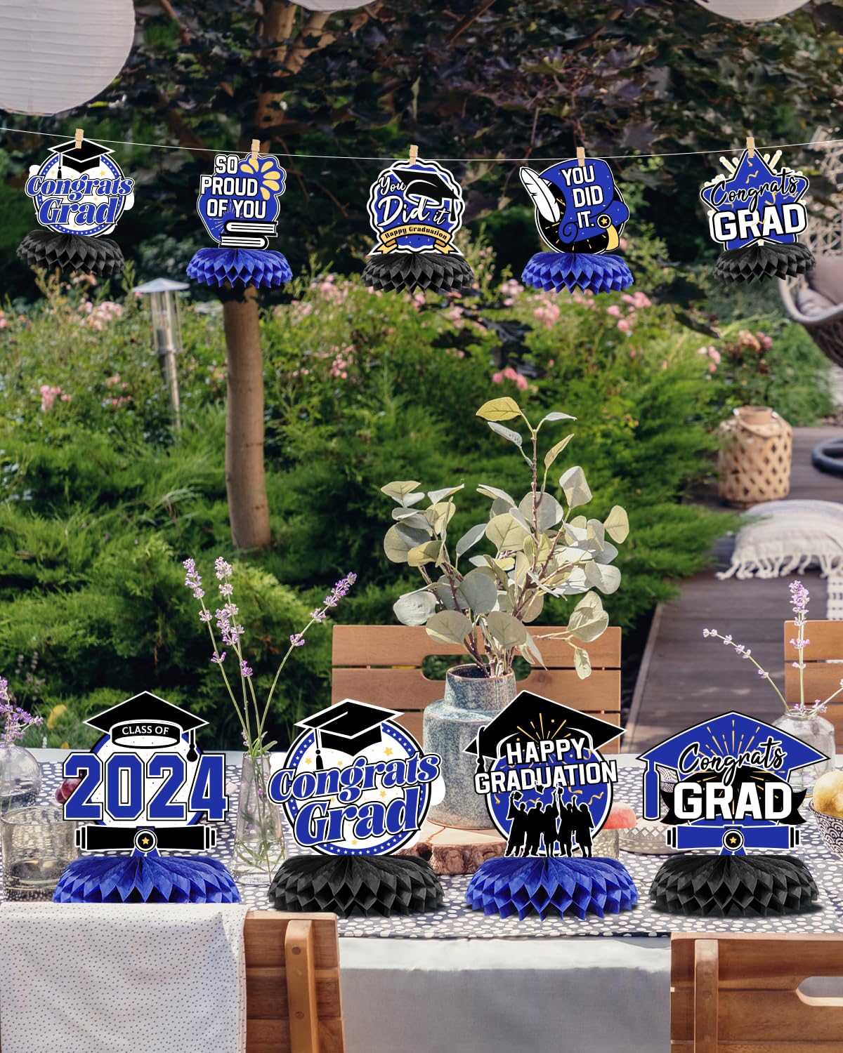 VICHTOP 2024 Graduation Party Decorations - Class of 2024 Blue Theme Decorations with Congrats Grad Table Centerpiece - Stunning Blue Graduation Decor for a Memorable Celebration