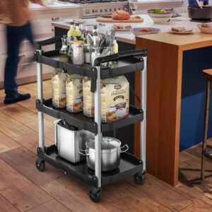 YITAHOME Folding Utility Service Cart, 240LBS 3 Tier Foldable Cart with Wheels Collapsible Cart on Wheels with 360°Swivel Wheels (2 with Brakes), Portable Cart for Home Garage Restaurant Office