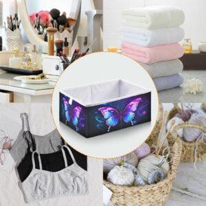 Haskirky Purple Butterfly Foldable Collapsible Storage Box Bins,11x11x11 Inch Cubes Baskets Fabric Storage Bins with Handles for Shelves Nursery Closet Home Decor