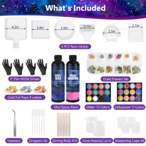 Epoxy Resin Kit for Beginners, Resin Kit with Resin Molds, 18OZ Resin Epoxy Kit wiht Dried Flowers, Resin Measuring Cups and Resin Supplies