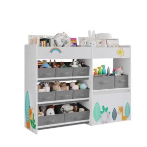 BOTLOG Toy Storage Organizer, Toy Bookshelf with 10 Fabric Bins and Movable Toy Chest, Toy Storage Cabinet for Playroom, Nursery, School