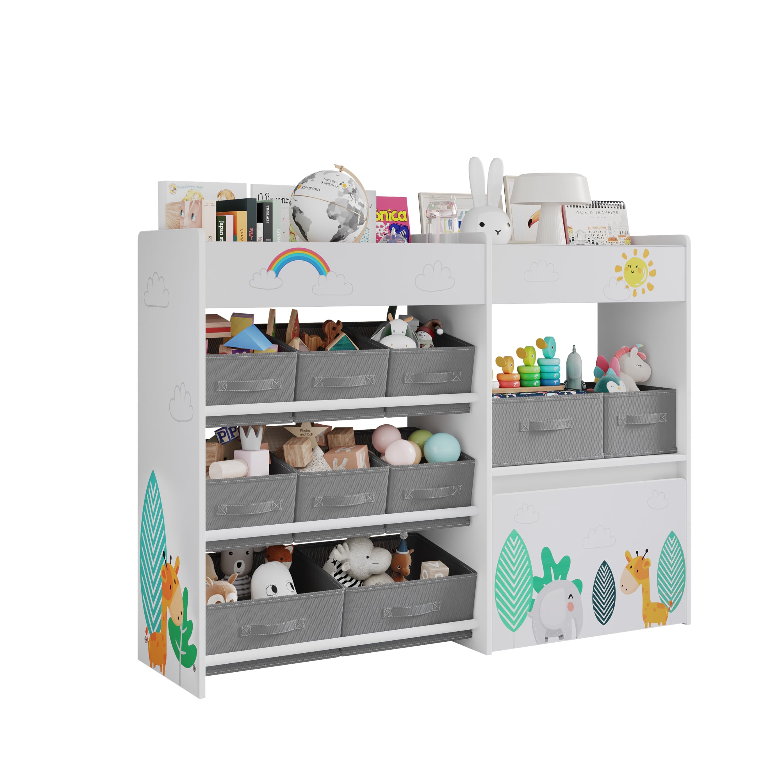 BOTLOG Toy Storage Organizer, Toy Bookshelf with 10 Fabric Bins and Movable Toy Chest, Toy Storage Cabinet for Playroom, Nursery, School