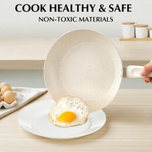 KOCH SYSTEME CS Nonstick Frying Pan 8 Inch White, Omelette Pan with Stay-cool Bakelite Handle, Toxin-Free Marble Coating Aluminum Pan for Healthy Cooking, All Stoves Compatible, Easy to Clean