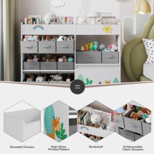 BOTLOG Toy Storage Organizer, Toy Bookshelf with 10 Fabric Bins and Movable Toy Chest, Toy Storage Cabinet for Playroom, Nursery, School