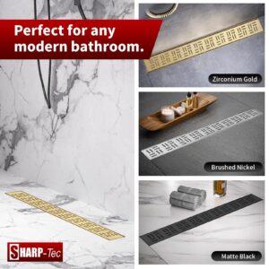 Sharp-tec Shower Drain, 32 inch Linear Shower Drain, Brushed 304 Stainless Steel Rectangular Shower Floor Drain with Adjustable Leveling Feet, Hair Strainer, cUPC Certified, ST-092-32G