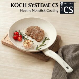 KOCH SYSTEME CS Nonstick Frying Pan 8 Inch White, Omelette Pan with Stay-cool Bakelite Handle, Toxin-Free Marble Coating Aluminum Pan for Healthy Cooking, All Stoves Compatible, Easy to Clean