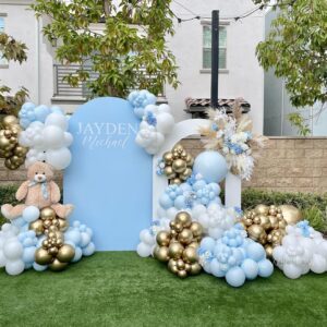 Blue and White Gold Balloons,100 pcs Blue White Gold Balloon Garland Arch Kit Metallic Chrome Gold Ballons with Macaroon Blue White Latex Balloons for Wedding Bridal Shower Baby Shower Decoration