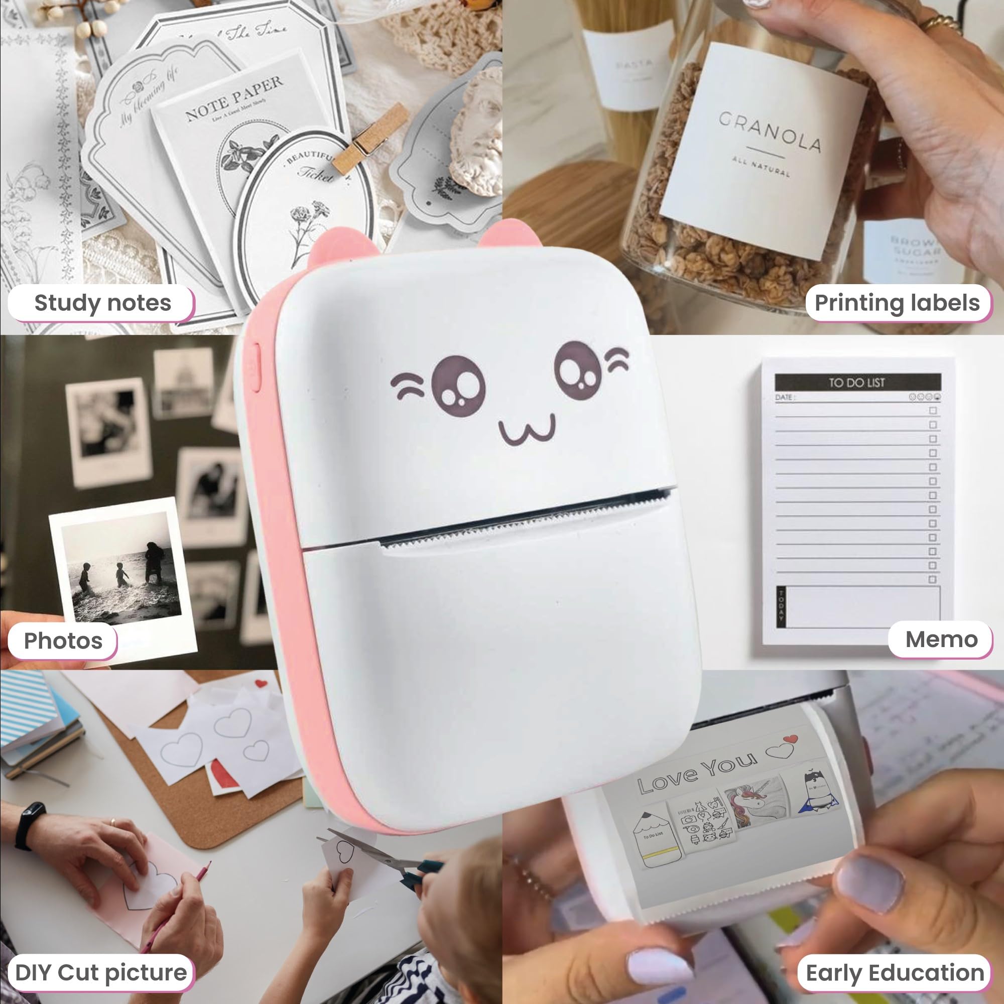 InspireNova Mini Pocket Printer-Sticker Printer-Inkless Printer-10 Rolls Paper-Fun-Gift for Kids-Portable Thermal Printer-Pictures-Receipts-Notes-Lists-Label-Used in Home Office- Android or iOS APP