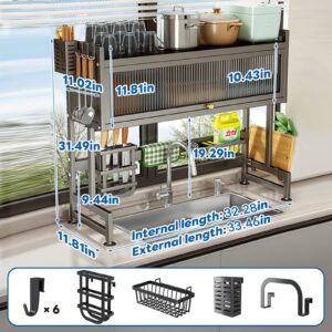 Hdrriozu Over the Sink Dish Drainer Drying Rack 3 Tier Over Sink Dish rack for a Tidy Kitchen Sink Shelf Organized Space-Saving Dish Rack with Cover for Dishes, Glasses, Bowls, and Cutlery