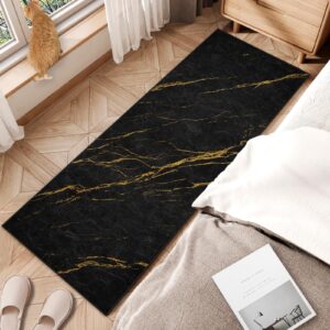 ArtSocket Area Rug Marble Black Gold Runner Rug Yellow Stone Rock Floor Rug 2' x 6' Entry Rug Non-Slip Washable Indoor Door Mat Carpet Throw Rug for Bedroom Kitchen Entryway Laundry Living Home Decor