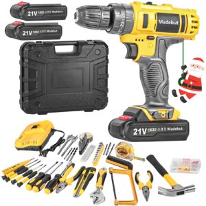 118 pcs electric drill cordless, 21v cordless drill set with 2 batteries, 2-speed drill kit with led light, home tool kit with impact driver, tool kit for home, diy power drill with tools for men