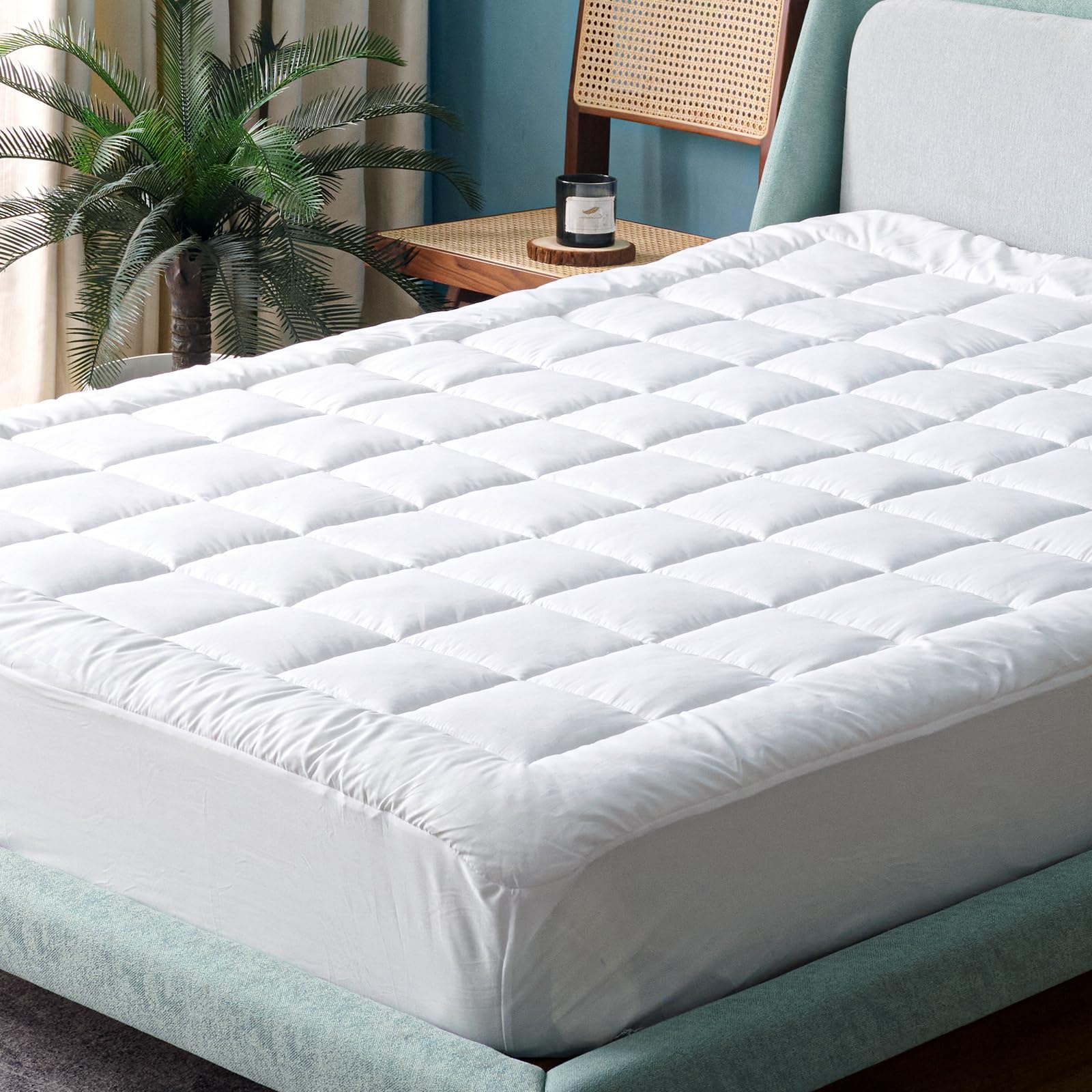 Novted Memory Foam Mattress Pad Queen for Pressure Relief, Strong-Support & Ultra-Cozy Mattress Topper, Breathable Soft Microfiber Protector, Noiseless Bed Cover Vinyl Free, 8-21'' Deep Pocket