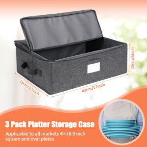 Norme 3 Pcs Platter Storage Case China Storage Container Stackable China Storage Boxes Hard Shell Case Moving Supplies, 17x13x 6 in, 15 Felt Dividers Included, Structured Top, Gray